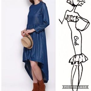 NWT Cosb Tencel denim long sleeve hi-lo dress